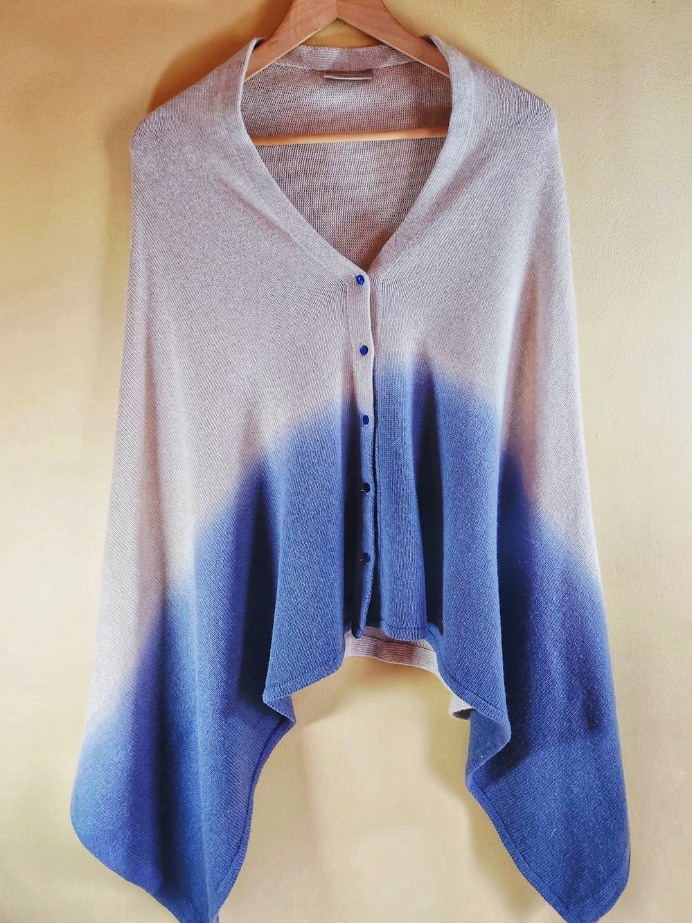 Spartina 449 Gray and Blue Ombre Button-Front Poncho Wool Cashmere